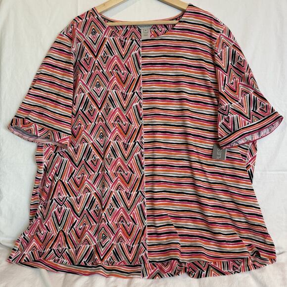 Multiples Top 3X Women Mix Print Geometric Lagenlook Artsy Comfort Stretch NWT - Picture 1 of 7